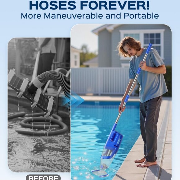 Cordless Handheld Pool Vacuum Cleaner with Telescopic Pole  26.5 GPM Powerful Su - Picture 3 of 8